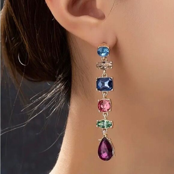 💙 NEW multicolored crystal drop dangle fashion earrings 💙 - Picture 4 of 7